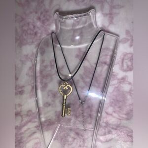 Brass Key Necklace with Heart Design